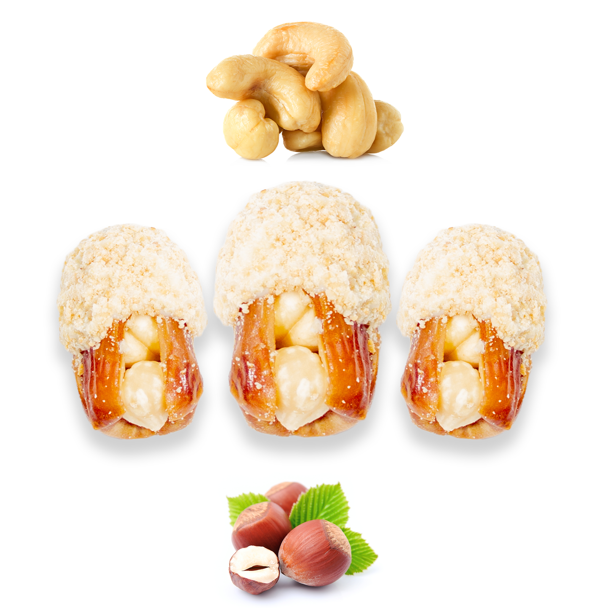 Luxury Sagi Dates Stuffed with Nuts & Half-Dipped in Cashew Chocolate