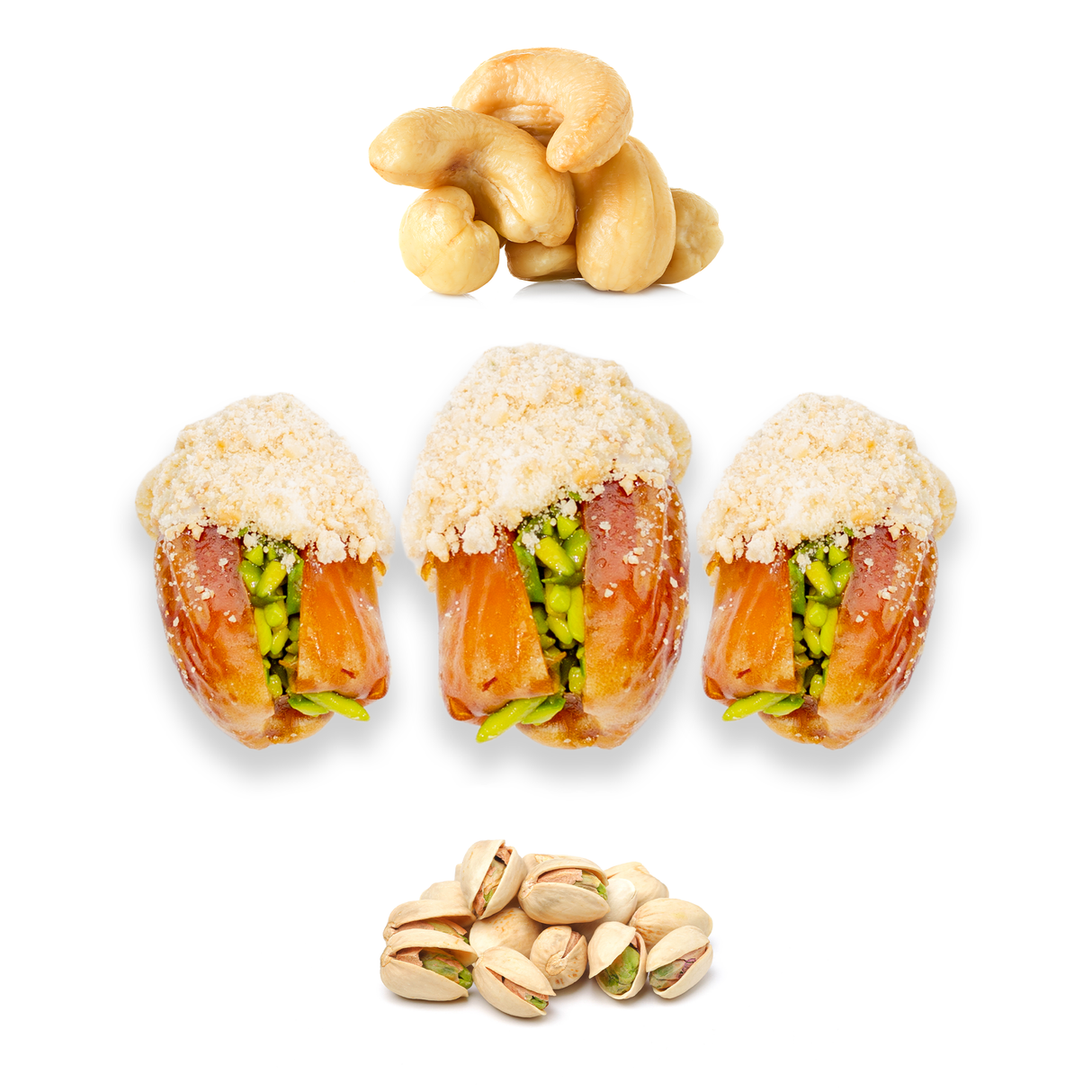 Luxury Sagi Dates Stuffed with Nuts & Half-Dipped in Cashew Chocolate
