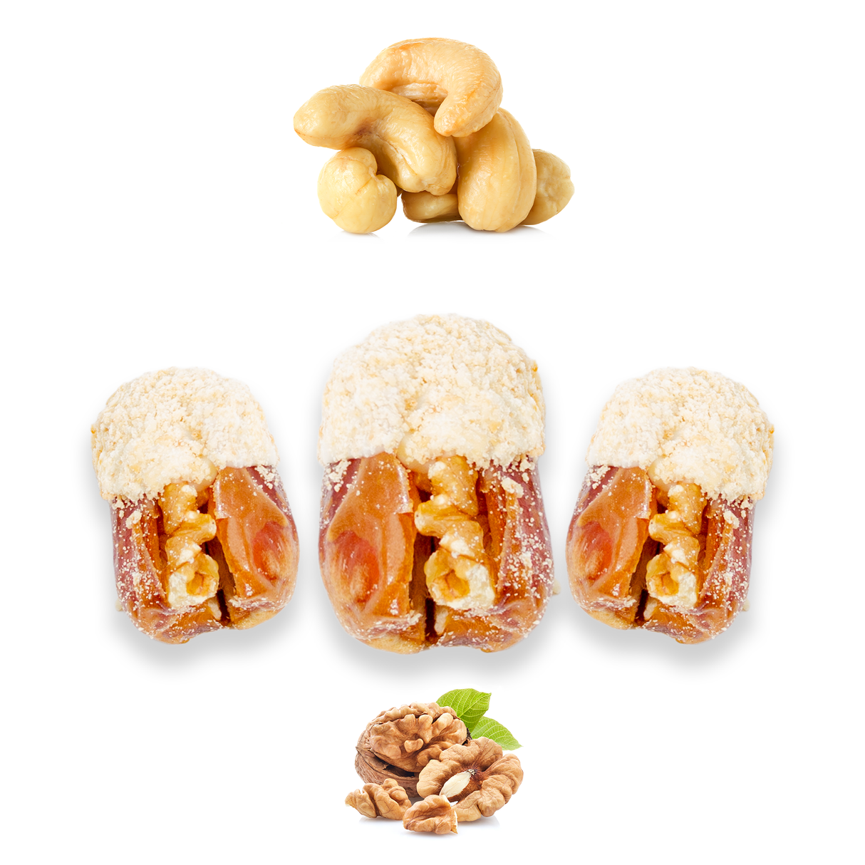 Luxury Sagi Dates Stuffed with Nuts & Half-Dipped in Cashew Chocolate