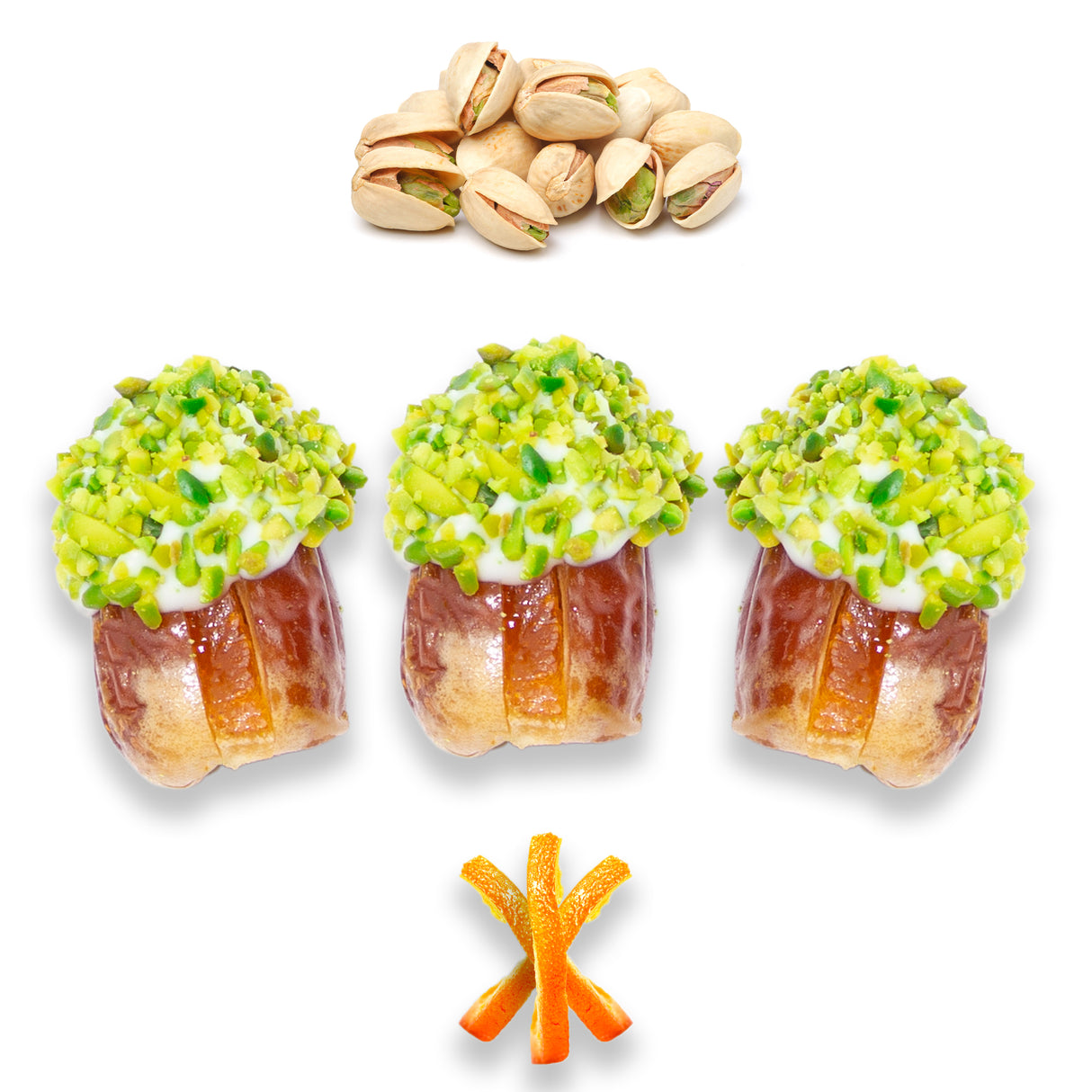 Luxury Sagi Dates Stuffed with Nuts & Half-Dipped in Pistachio Chocolate