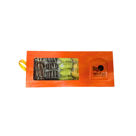 Orange Gift Box Filled With Full Coated Chocolate Dates 400 gm