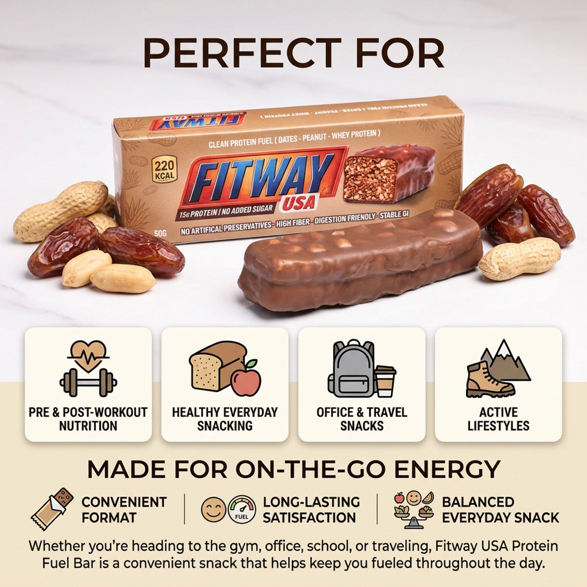 Fitway USA Protein Fuel Bar | 15g Protein | No Added Sugar | 50g