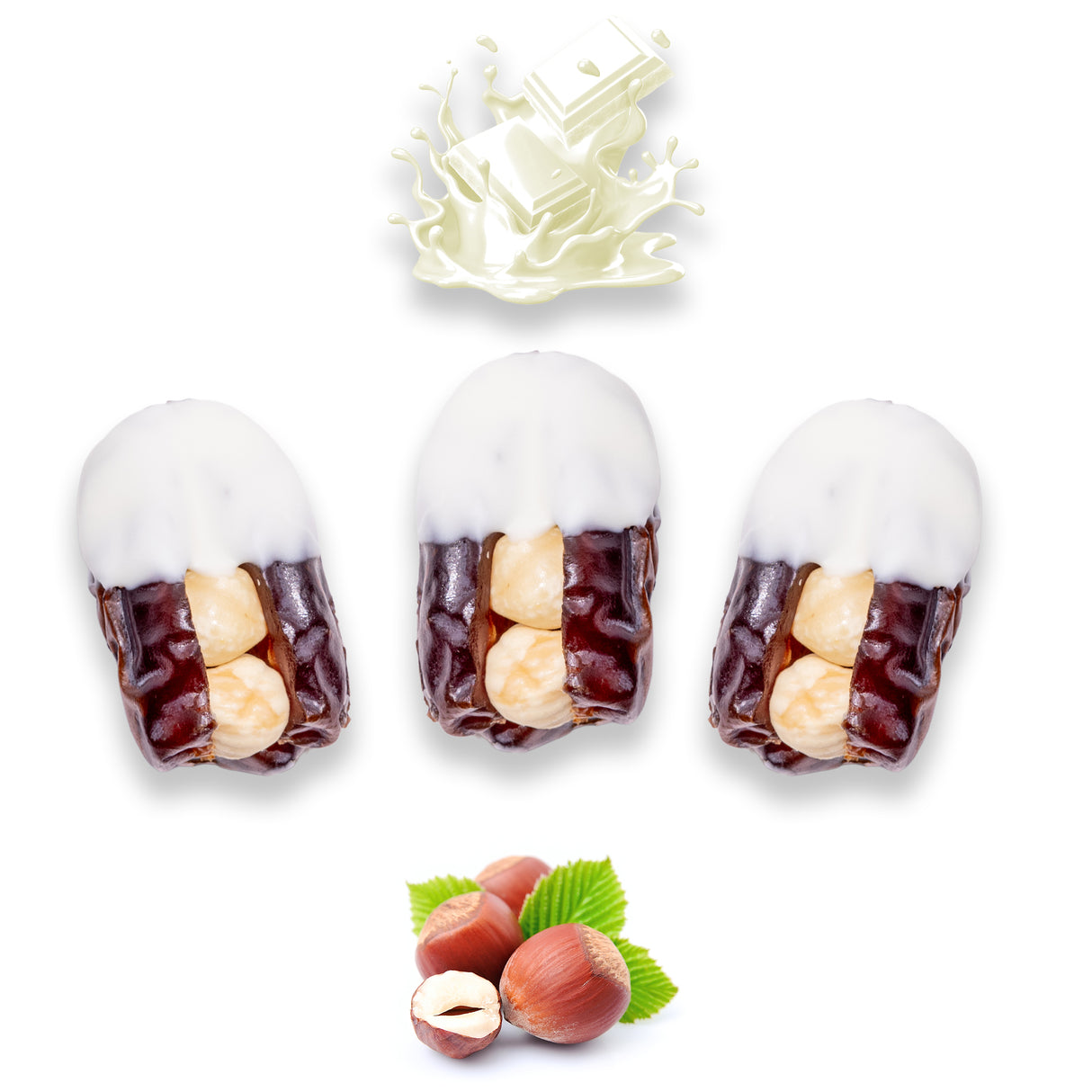 Luxury Khedri Dates Stuffed with Nuts & Half-Dipped in Vanilla Chocolate