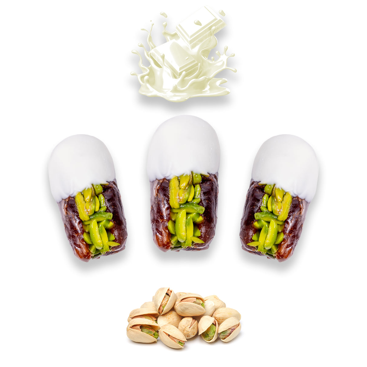 Luxury Khedri Dates Stuffed with Nuts & Half-Dipped in Vanilla Chocolate