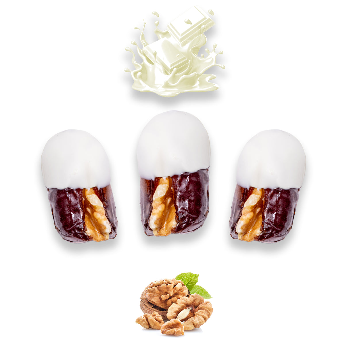 Luxury Khedri Dates Stuffed with Nuts & Half-Dipped in Vanilla Chocolate