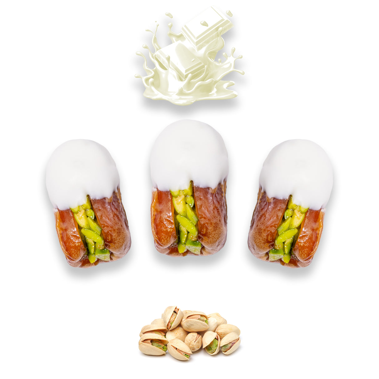 Luxury Sagi Dates Stuffed with Nuts & Half-Dipped in Vanilla Chocolate