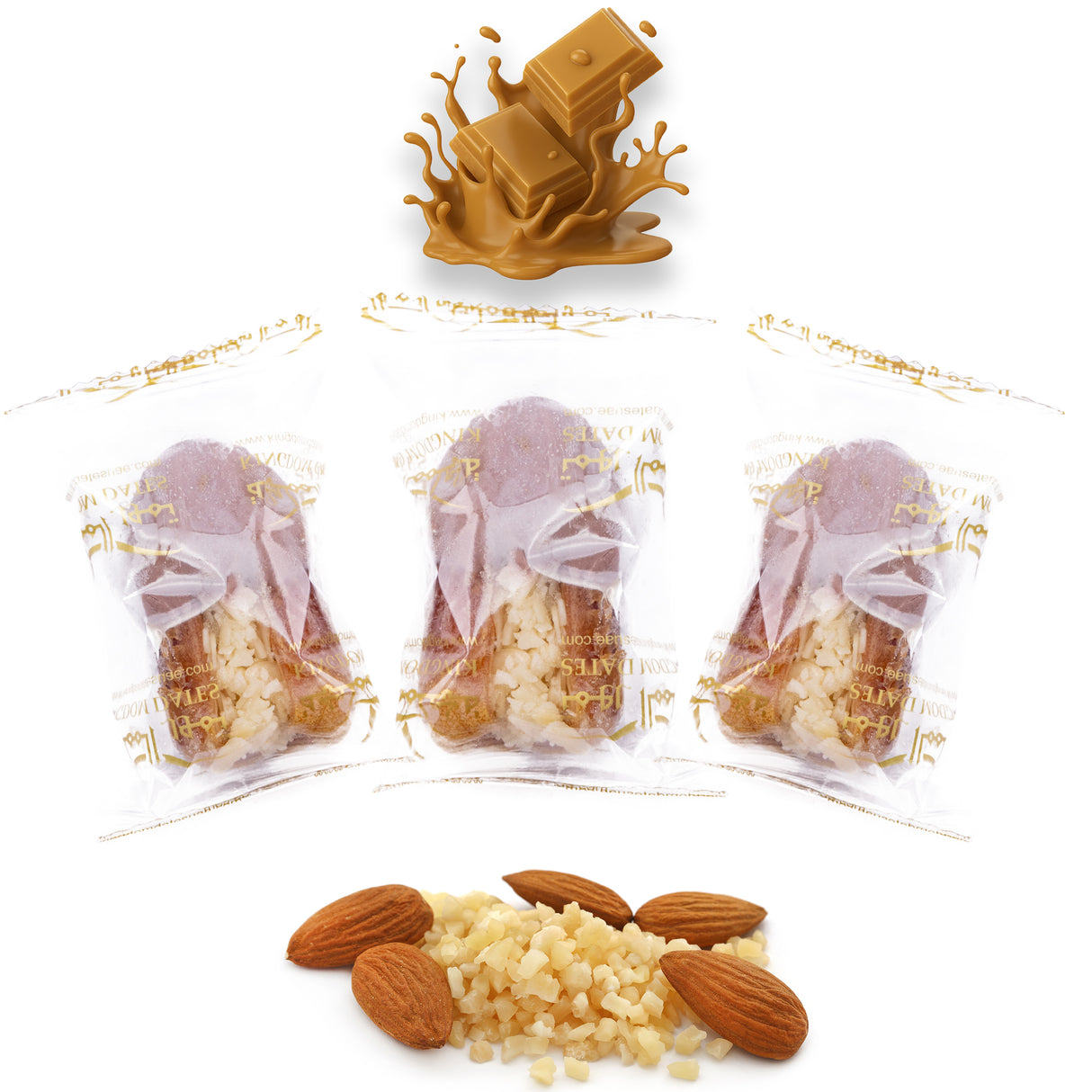 Luxury Sagi Dates Stuffed with Nuts & Half-Dipped in Caramel Chocolate (Wrapped)