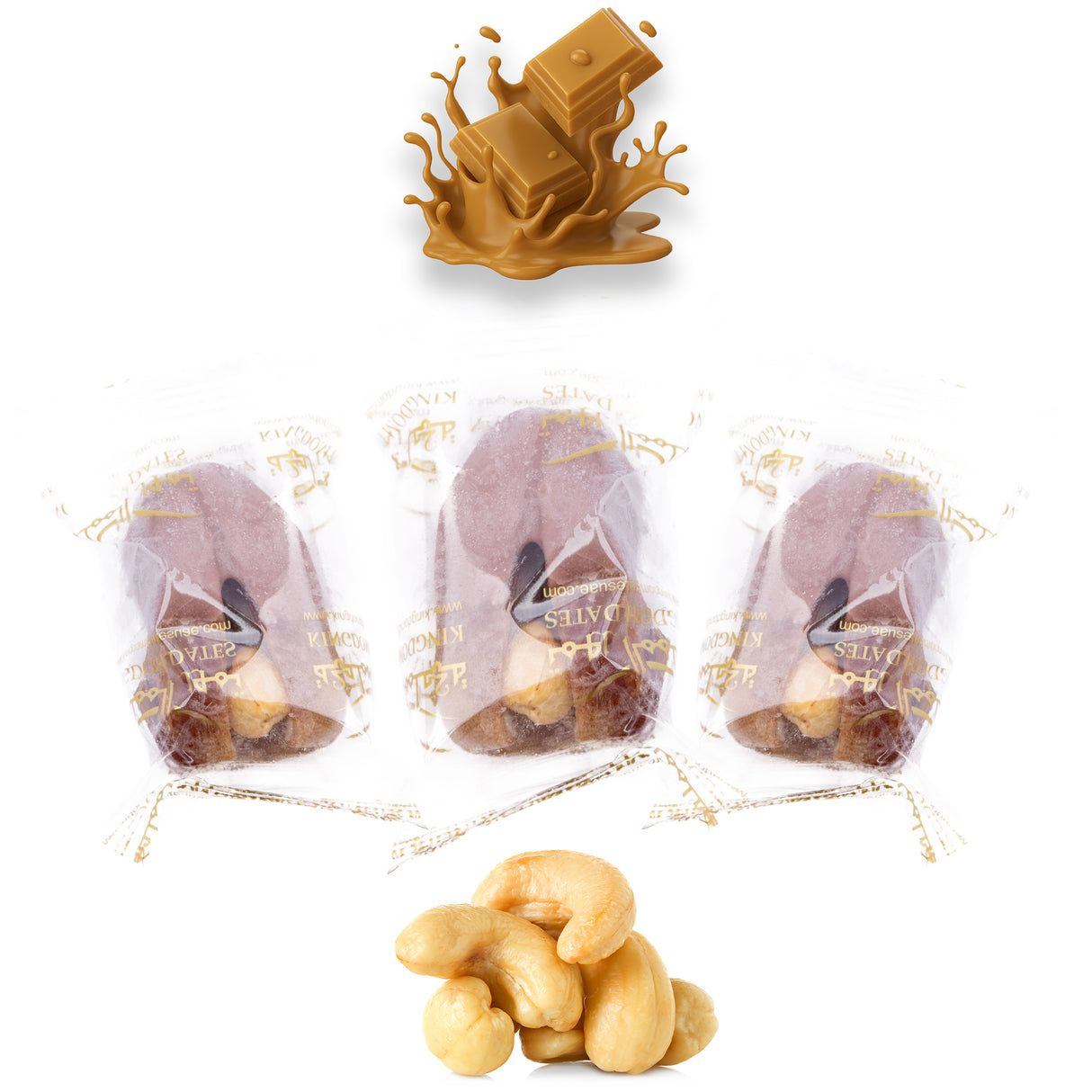 Luxury Sagi Dates Stuffed with Nuts & Half-Dipped in Caramel Chocolate (Wrapped)