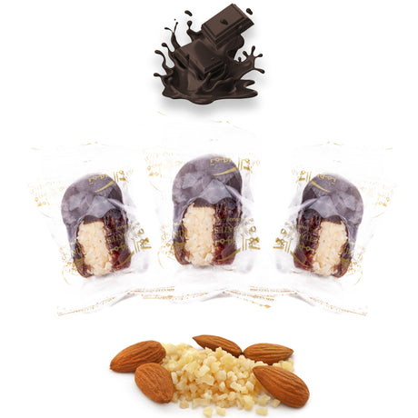Luxury Khedri Dates Stuffed with Nuts & Half-Dipped in Dark Chocolate (Wrapped)