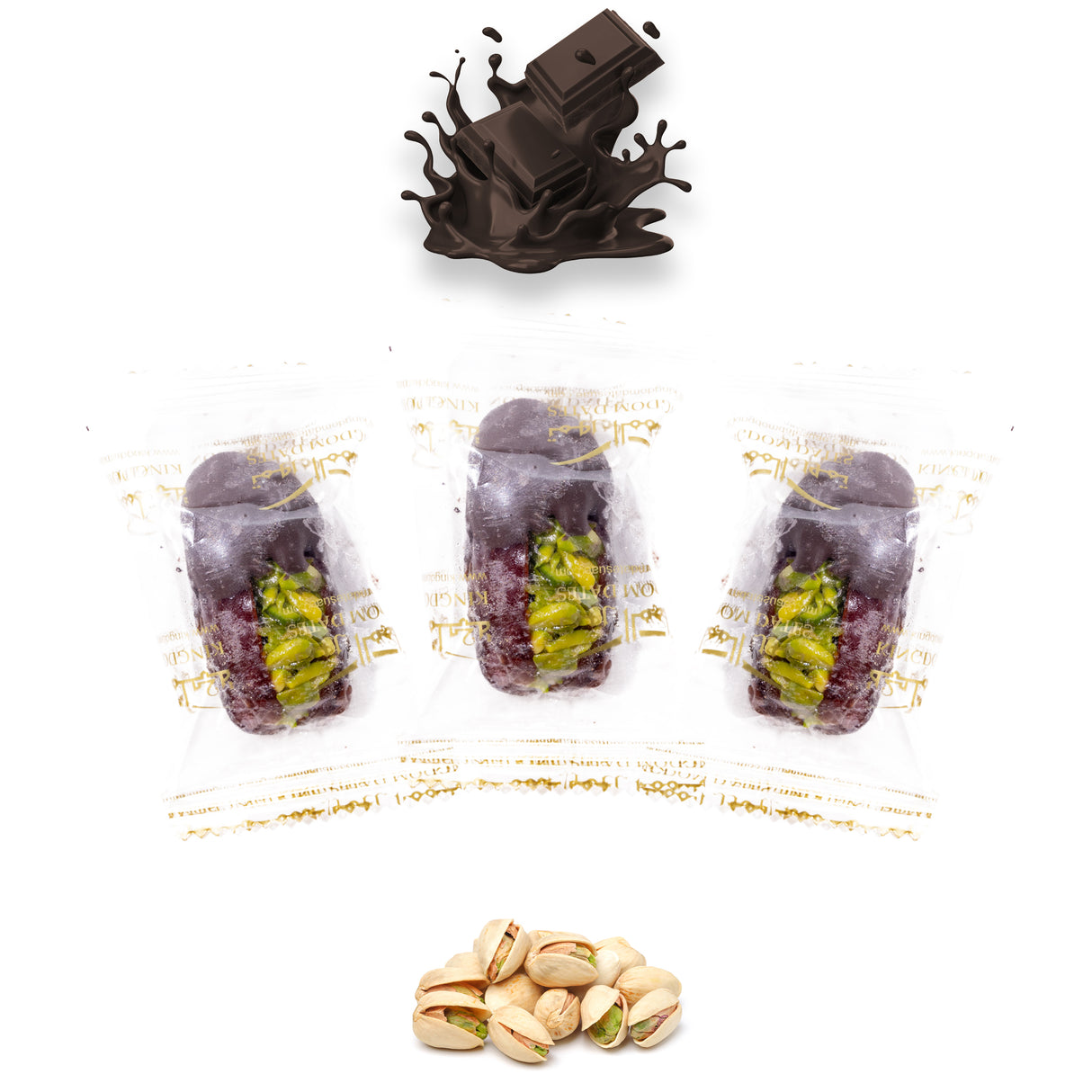 Luxury Khedri Dates Stuffed with Nuts & Half-Dipped in Coffee Chocolate (Wrapped)