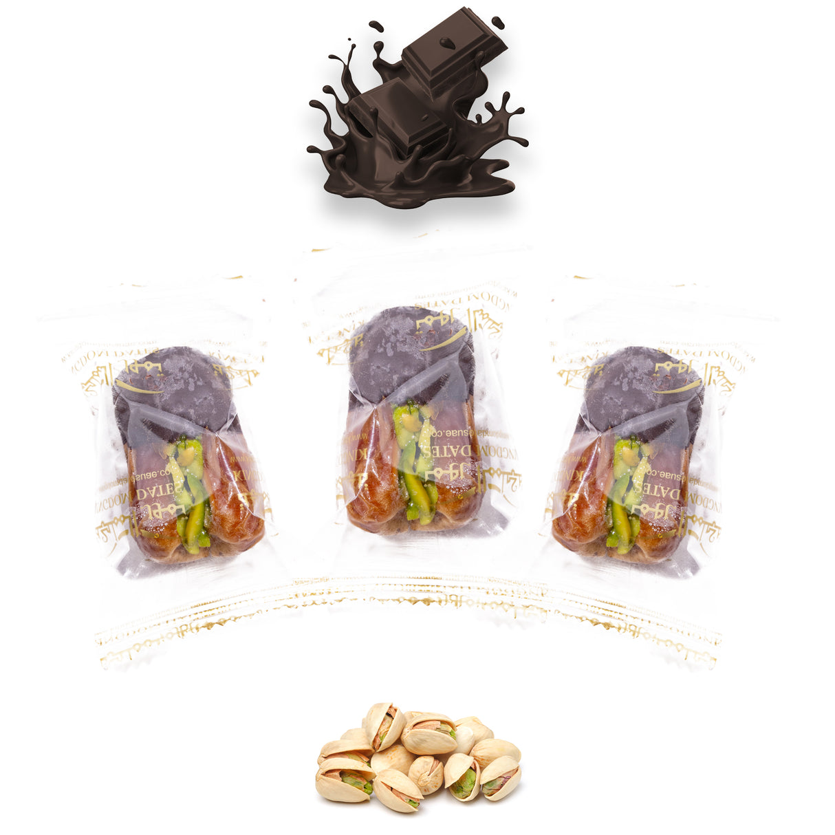Luxury Sagi Dates Stuffed with Nuts & Half-Dipped in Dark Chocolate (Wrapped)