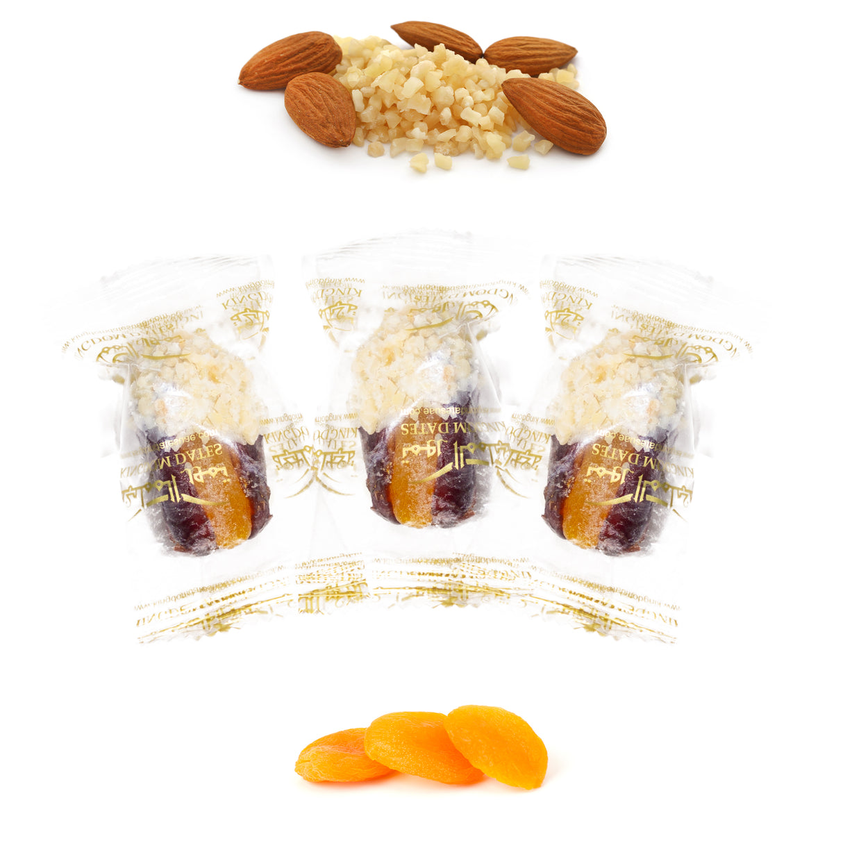 Luxury Khedri Dates Stuffed with Nuts & Half-Dipped in Almond Chocolate (Wrapped)