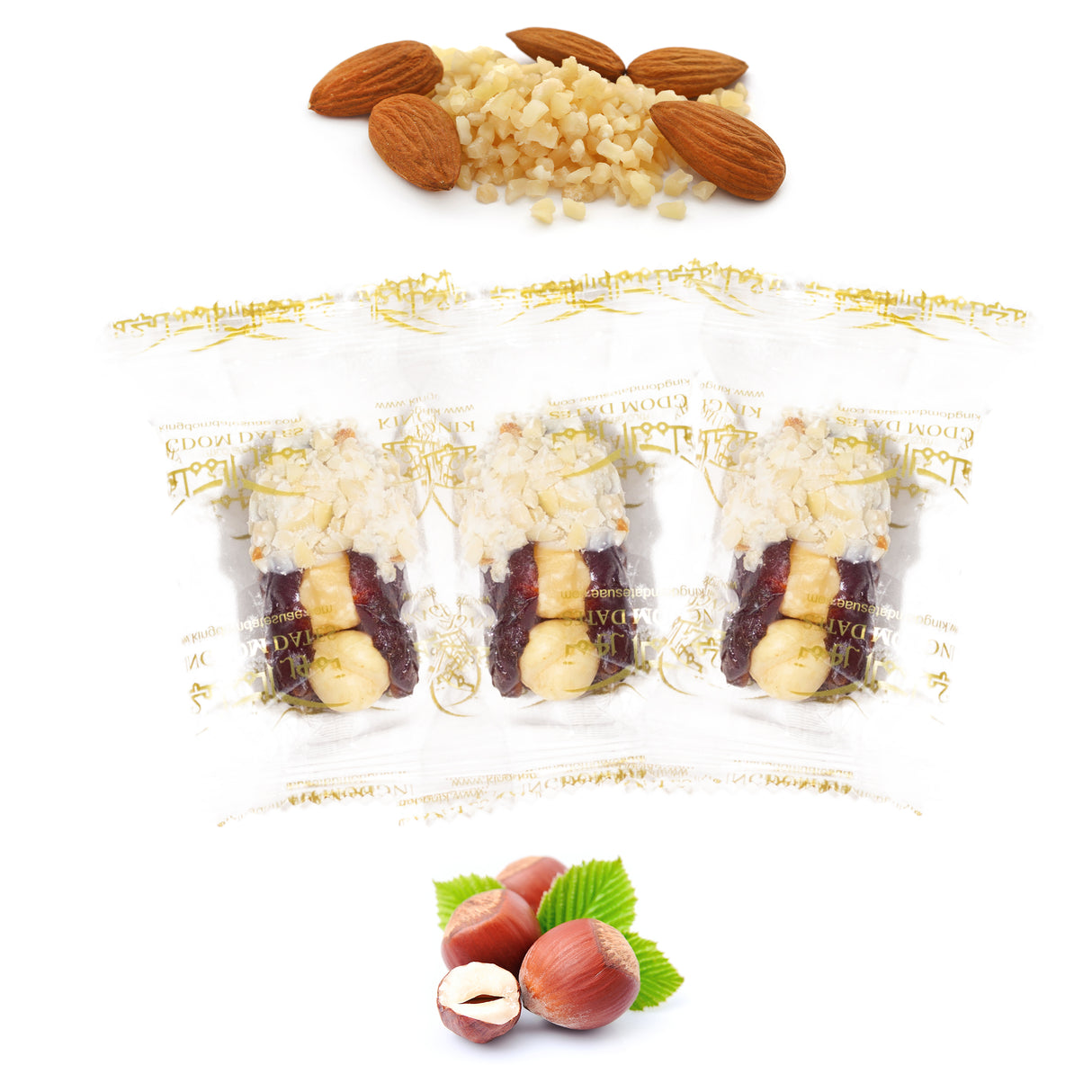 Luxury Khedri Dates Stuffed with Nuts & Half-Dipped in Almond Chocolate (Wrapped)
