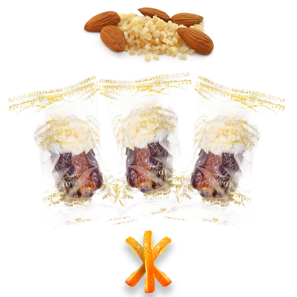 Luxury Khedri Dates Stuffed with Nuts & Half-Dipped in Almond Chocolate (Wrapped)