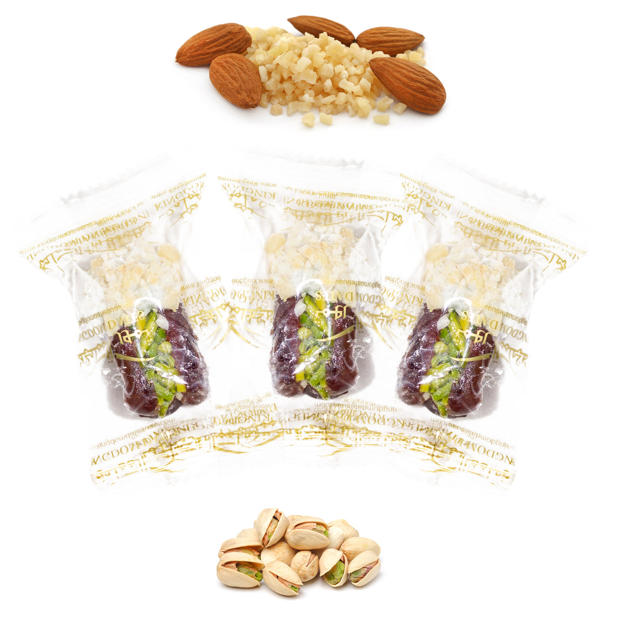 Luxury Khedri Dates Stuffed with Nuts & Half-Dipped in Almond Chocolate (Wrapped)