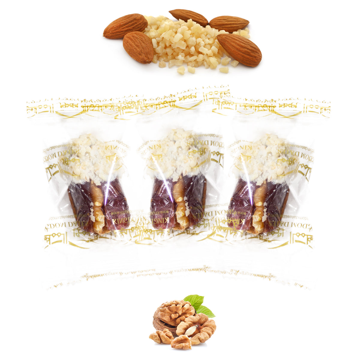 Luxury Khedri Dates Stuffed with Nuts & Half-Dipped in Almond Chocolate (Wrapped)