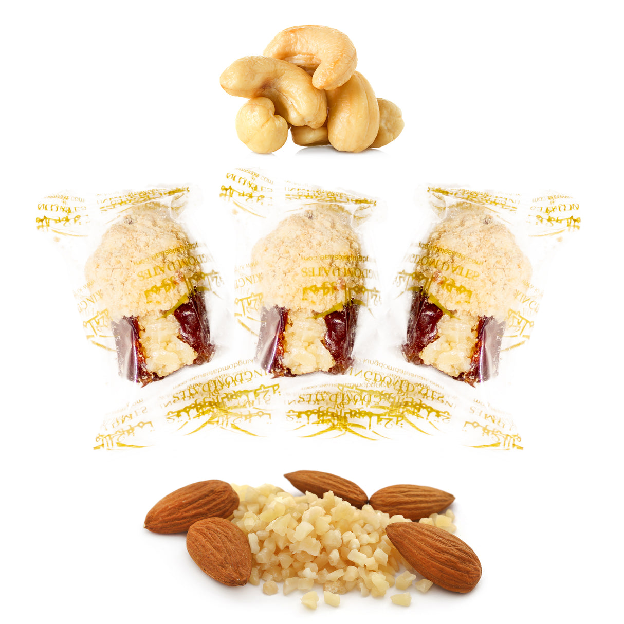 Luxury Khedri Dates Stuffed with Nuts & Half-Dipped in Cashew Chocolate (Wrapped)