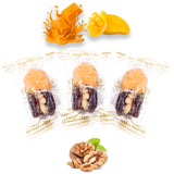 Luxury Khedri Dates Stuffed with Nuts & Half-Dipped in Mango Chocolate (Wrapped)