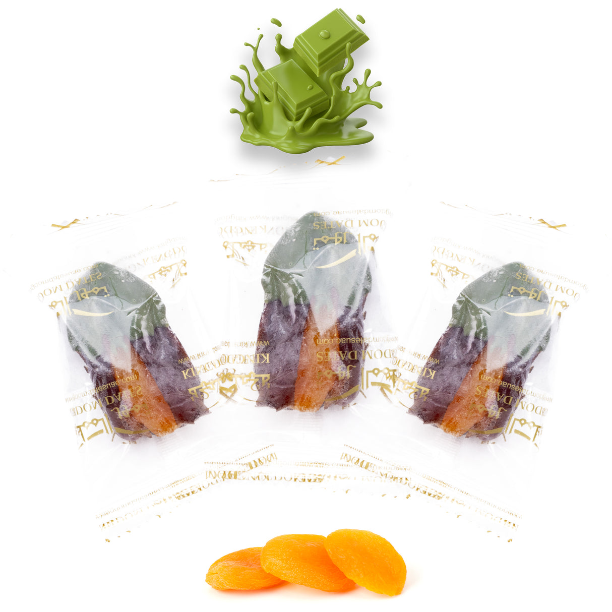 Luxury Khedri Dates Stuffed with Nuts & Half-Dipped in Matcha Chocolate (Wrapped)