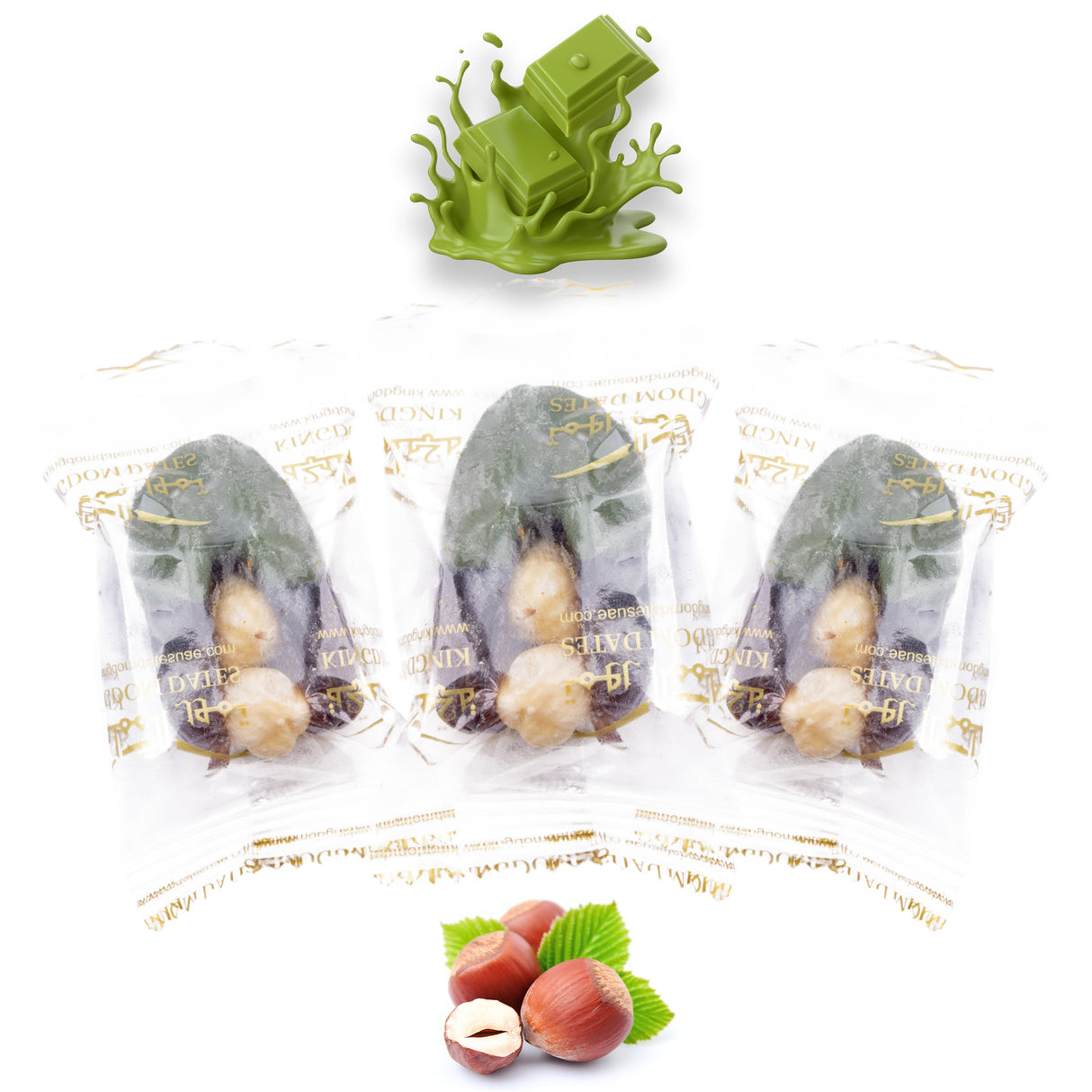 Luxury Khedri Dates Stuffed with Nuts & Half-Dipped in Matcha Chocolate (Wrapped)
