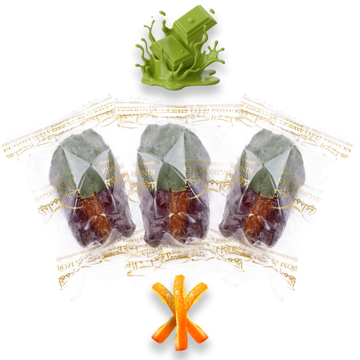 Luxury Khedri Dates Stuffed with Nuts & Half-Dipped in Matcha Chocolate (Wrapped)