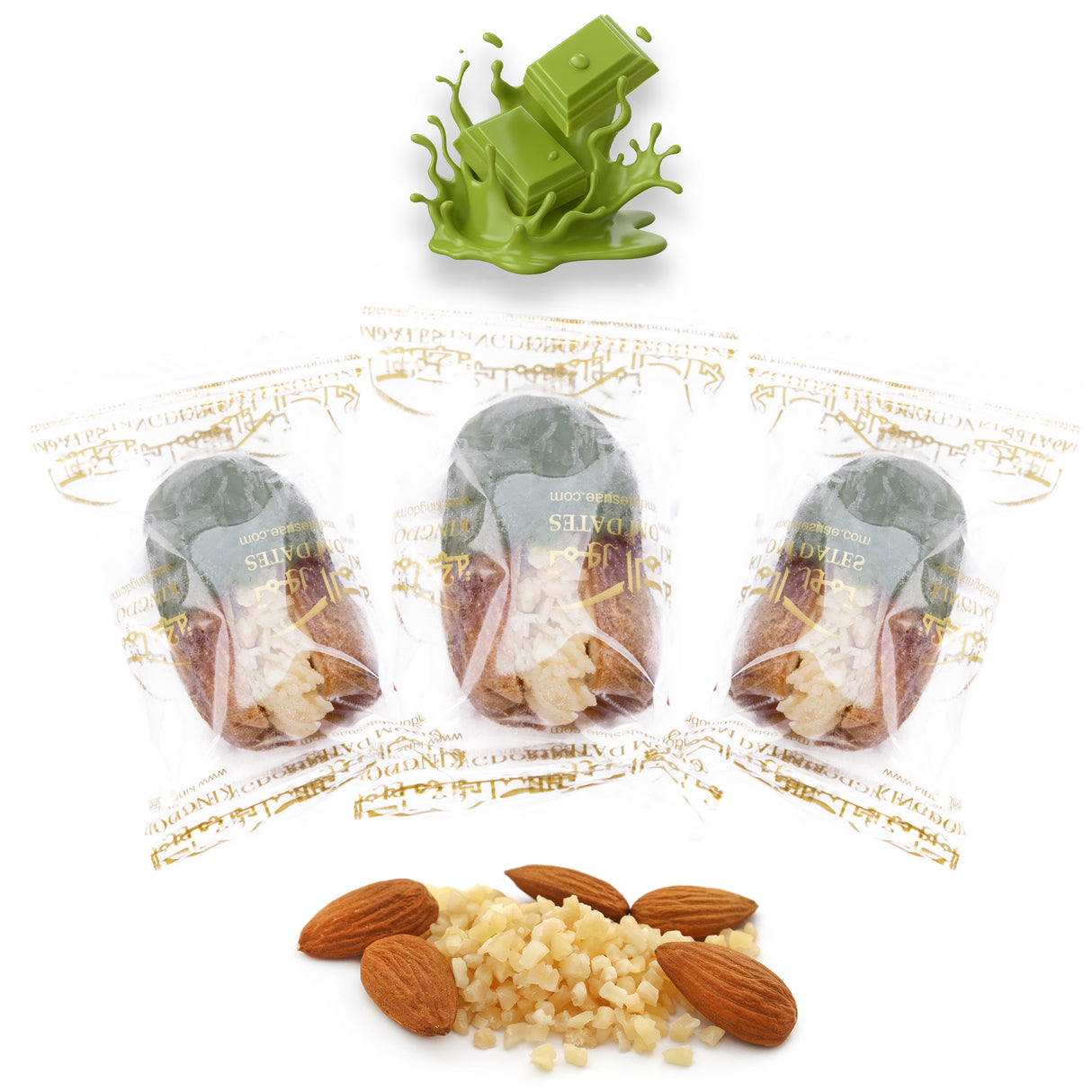 Luxury Sagi Dates Stuffed with Nuts & Half-Dipped in Matcha Chocolate (Wrapped)