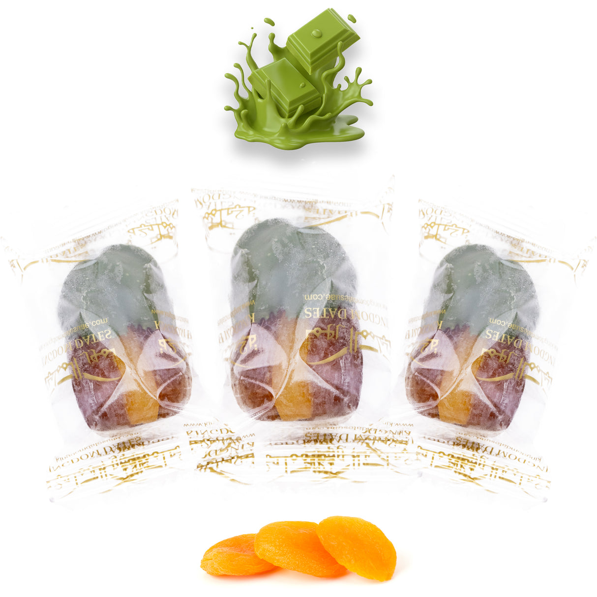 Luxury Sagi Dates Stuffed with Nuts & Half-Dipped in Matcha Chocolate (Wrapped)