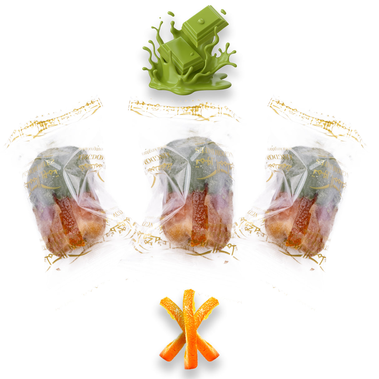 Luxury Sagi Dates Stuffed with Nuts & Half-Dipped in Matcha Chocolate (Wrapped)