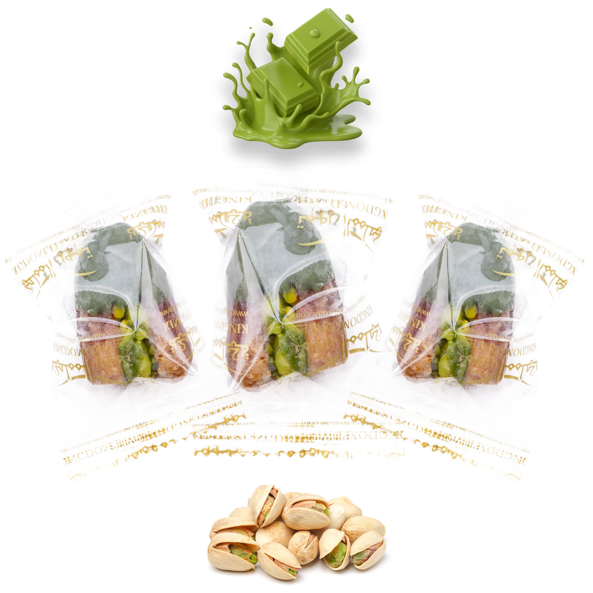 Luxury Sagi Dates Stuffed with Nuts & Half-Dipped in Matcha Chocolate (Wrapped)