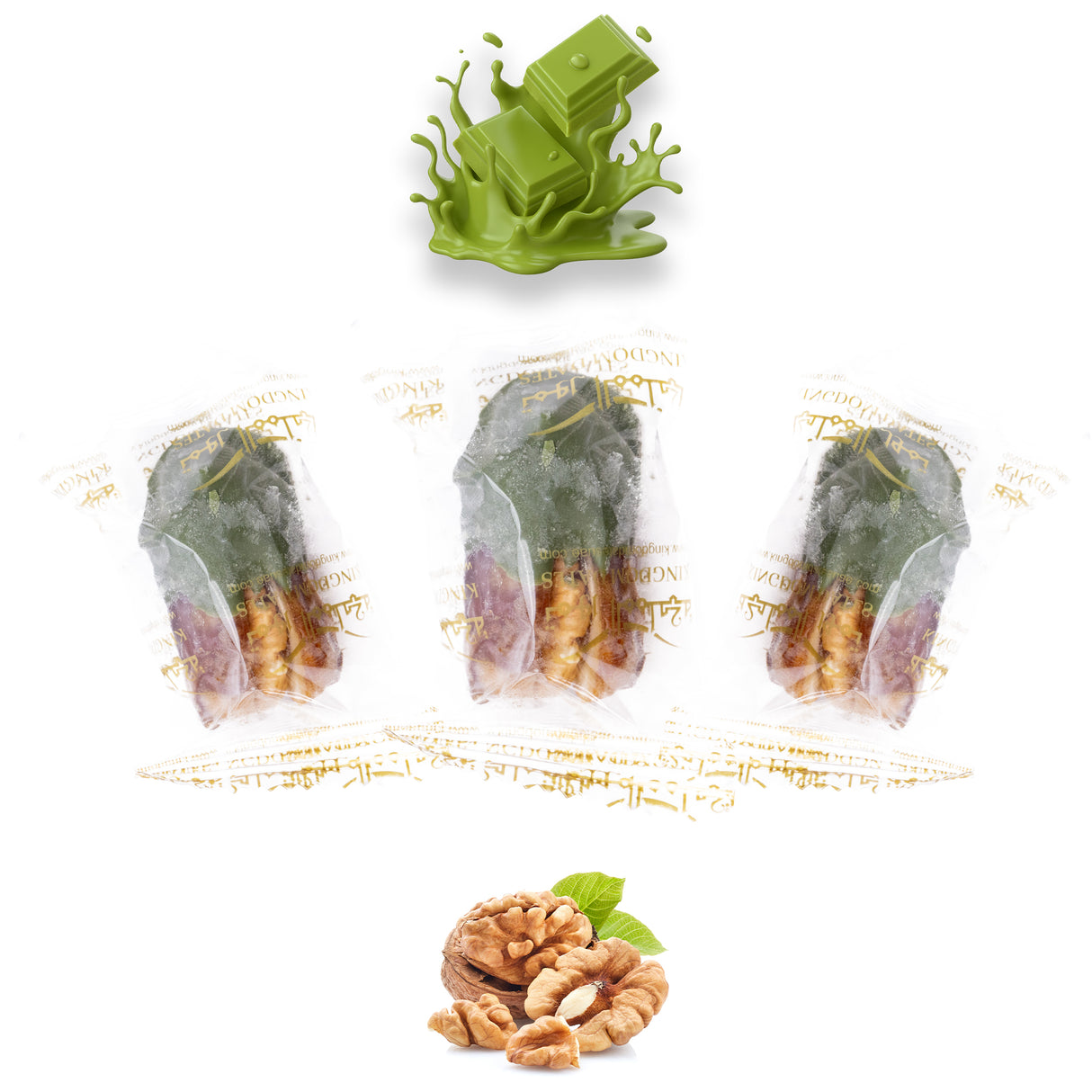 Luxury Sagi Dates Stuffed with Nuts & Half-Dipped in Matcha Chocolate (Wrapped)