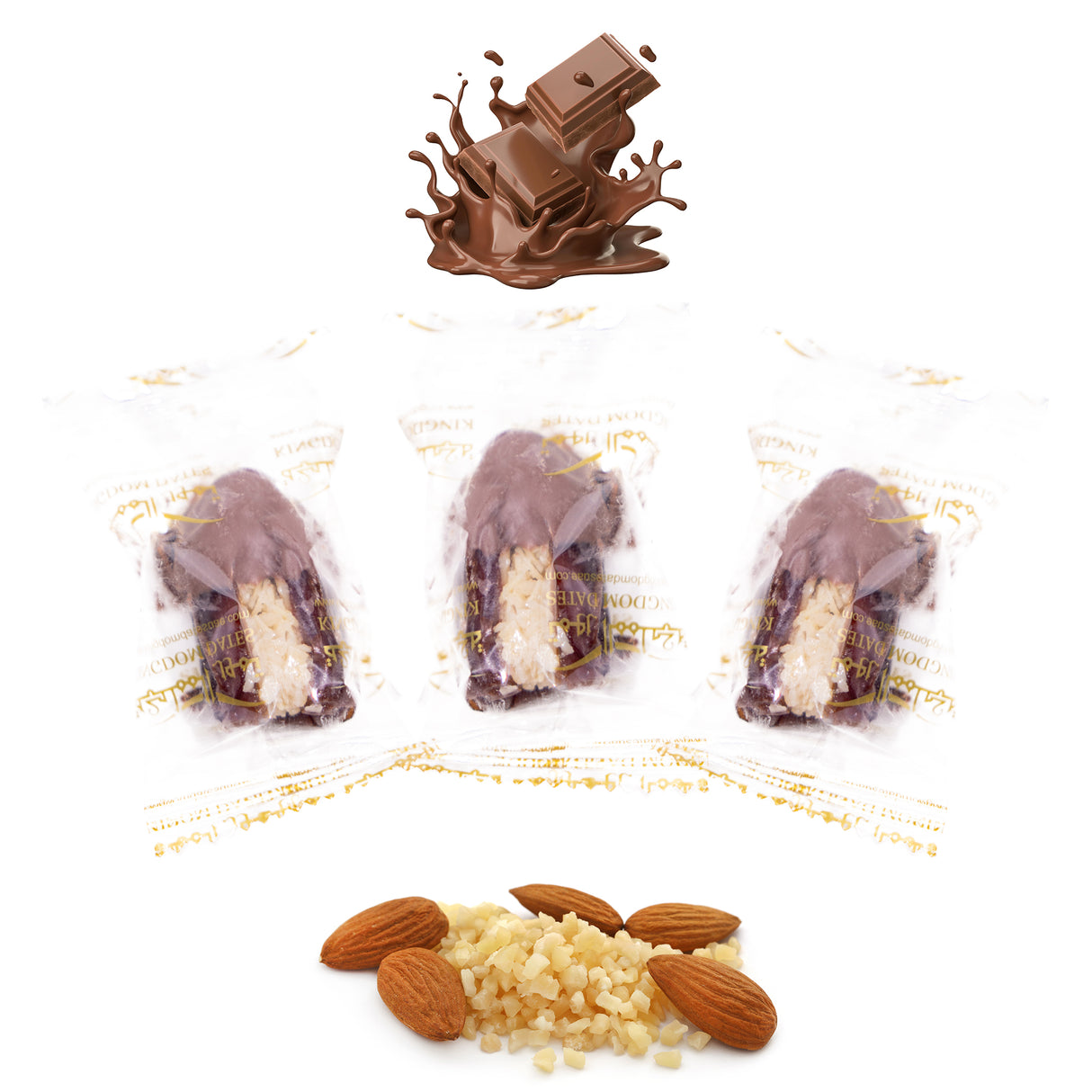 Luxury Khedri Dates Stuffed with Nuts & Half-Dipped in Milk Chocolate (Wrapped)