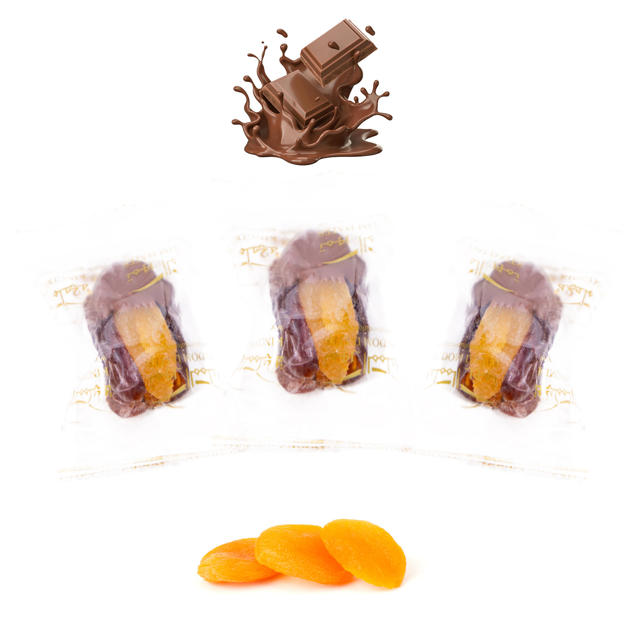 Luxury Khedri Dates Stuffed with Nuts & Half-Dipped in Milk Chocolate (Wrapped)