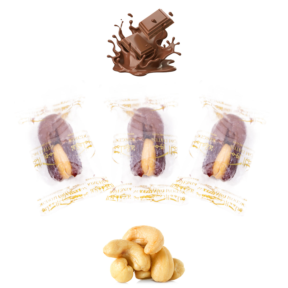 Luxury Khedri Dates Stuffed with Nuts & Half-Dipped in Milk Chocolate (Wrapped)