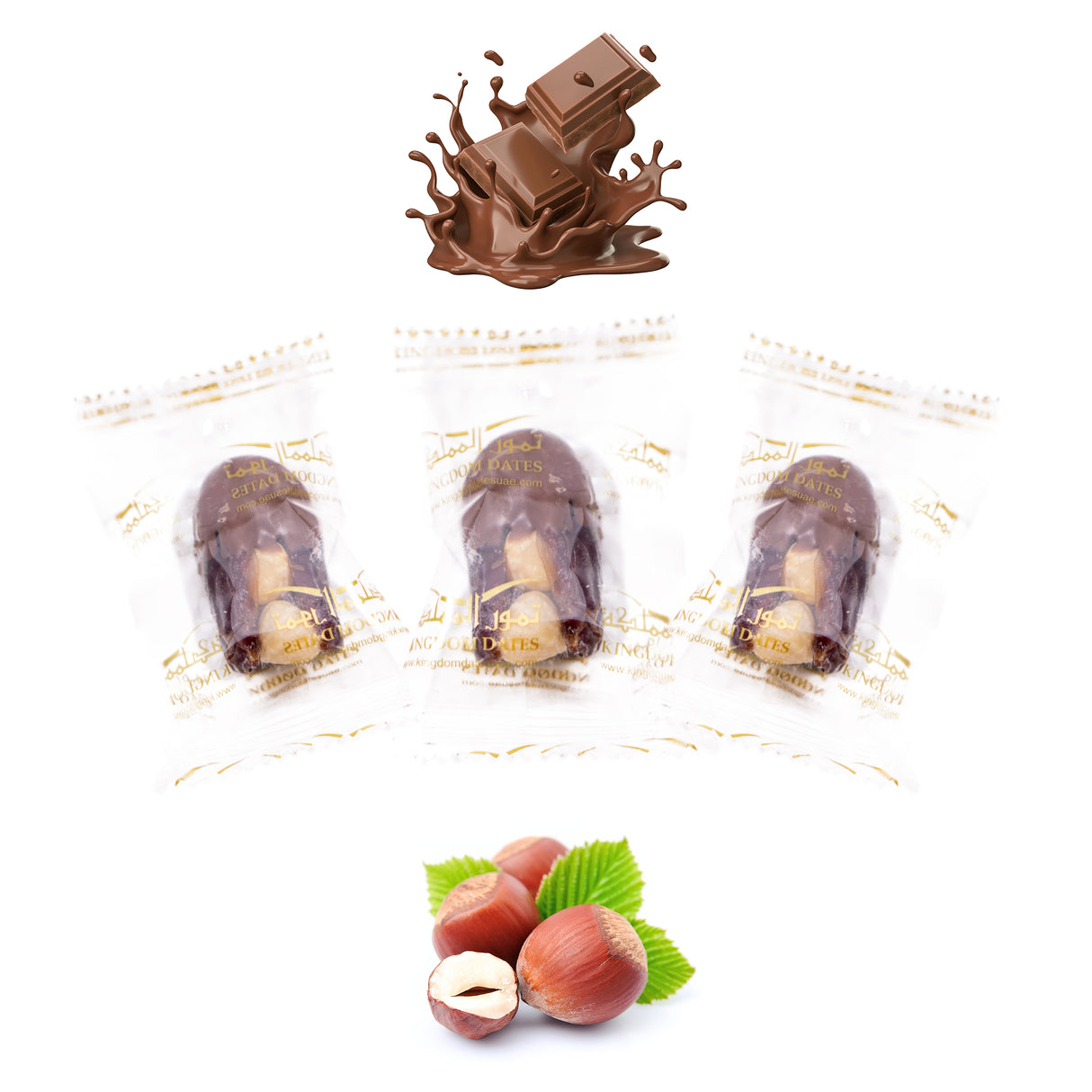 Luxury Khedri Dates Stuffed with Nuts & Half-Dipped in Milk Chocolate (Wrapped)