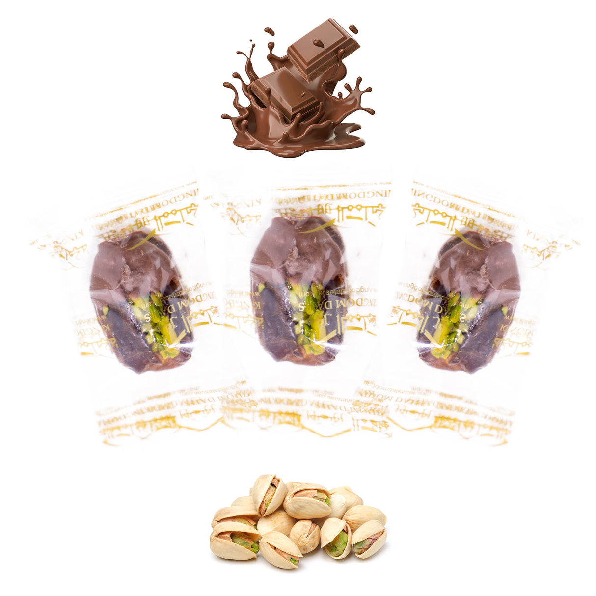 Luxury Khedri Dates Stuffed with Nuts & Half-Dipped in Milk Chocolate (Wrapped)