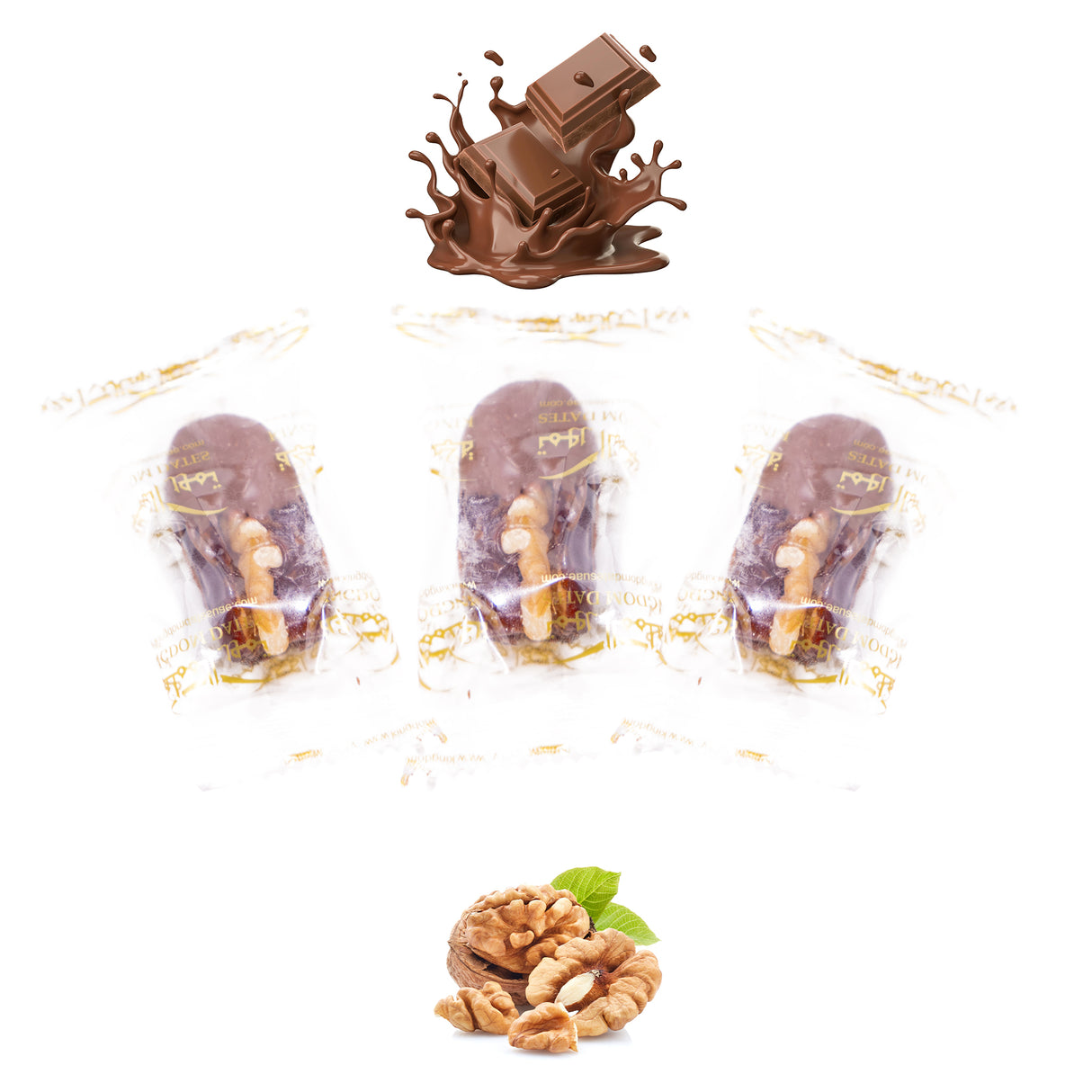 Luxury Khedri Dates Stuffed with Nuts & Half-Dipped in Milk Chocolate (Wrapped)