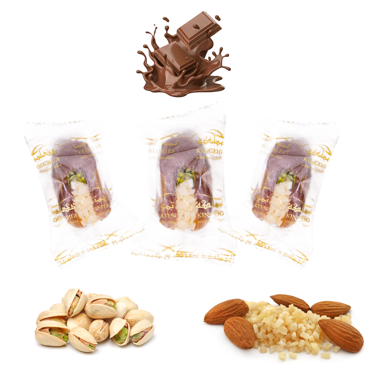 Luxury Sagi Dates Stuffed with Nuts & Half-Dipped in Milk Chocolate (Wrapped)