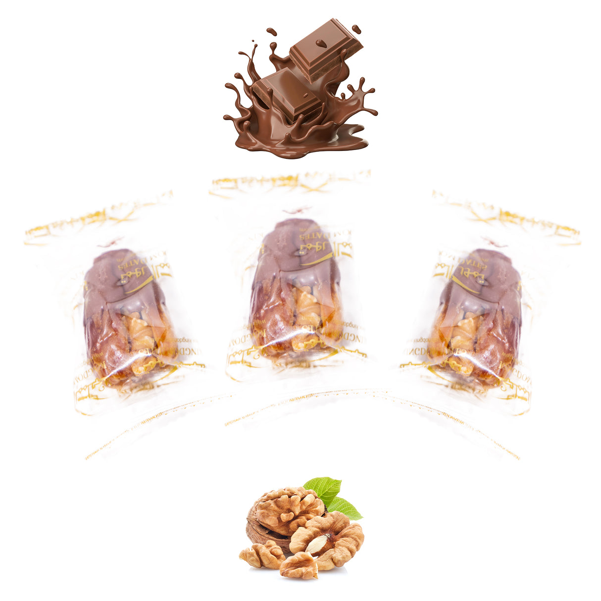 Luxury Sagi Dates Stuffed with Nuts & Half-Dipped in Milk Chocolate (Wrapped)