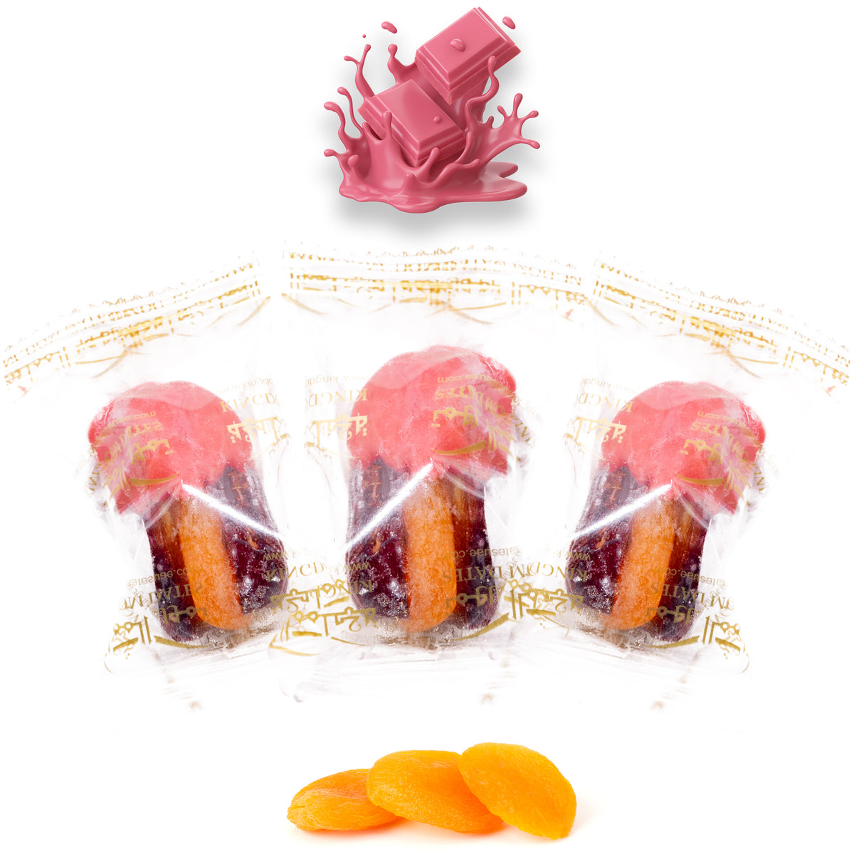 Luxury Khedri Dates Stuffed with Nuts & Half-Dipped in Ruby Chocolate (Wrapped)