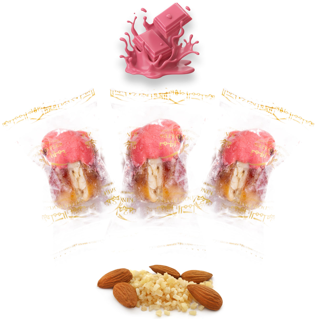 Luxury Sagi Dates Stuffed with Nuts & Half-Dipped in Ruby Chocolate (Wrapped)