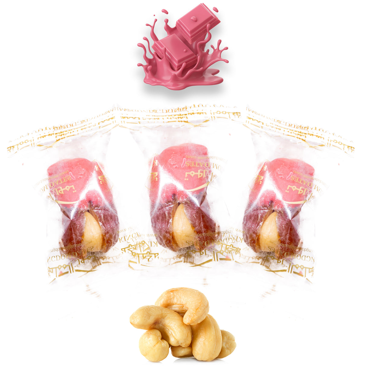 Luxury Sagi Dates Stuffed with Nuts & Half-Dipped in Ruby Chocolate (Wrapped)