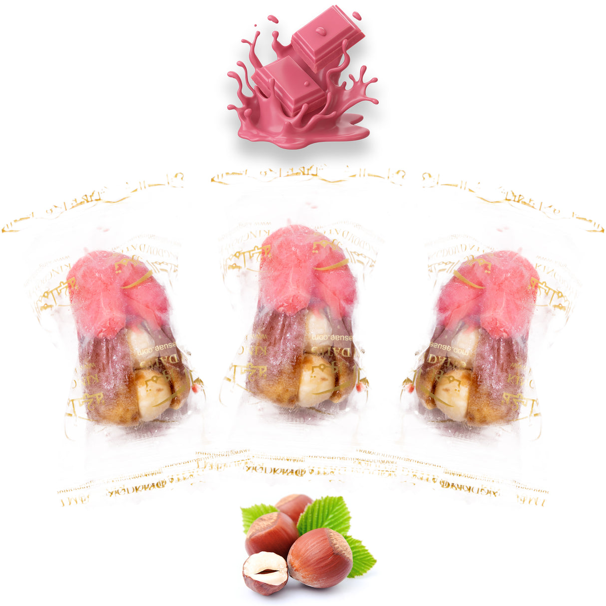 Luxury Sagi Dates Stuffed with Nuts & Half-Dipped in Ruby Chocolate (Wrapped)
