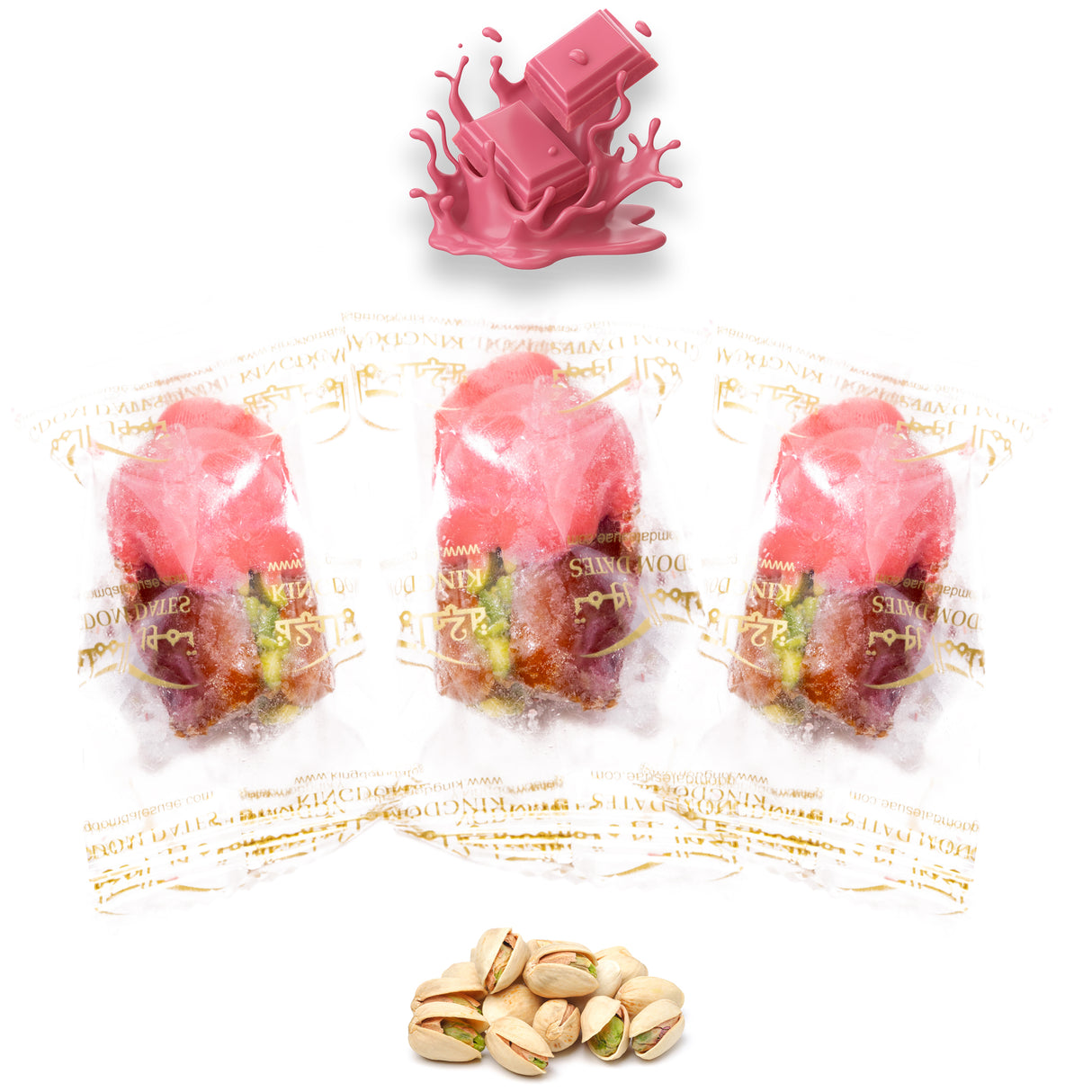 Luxury Sagi Dates Stuffed with Nuts & Half-Dipped in Ruby Chocolate (Wrapped)