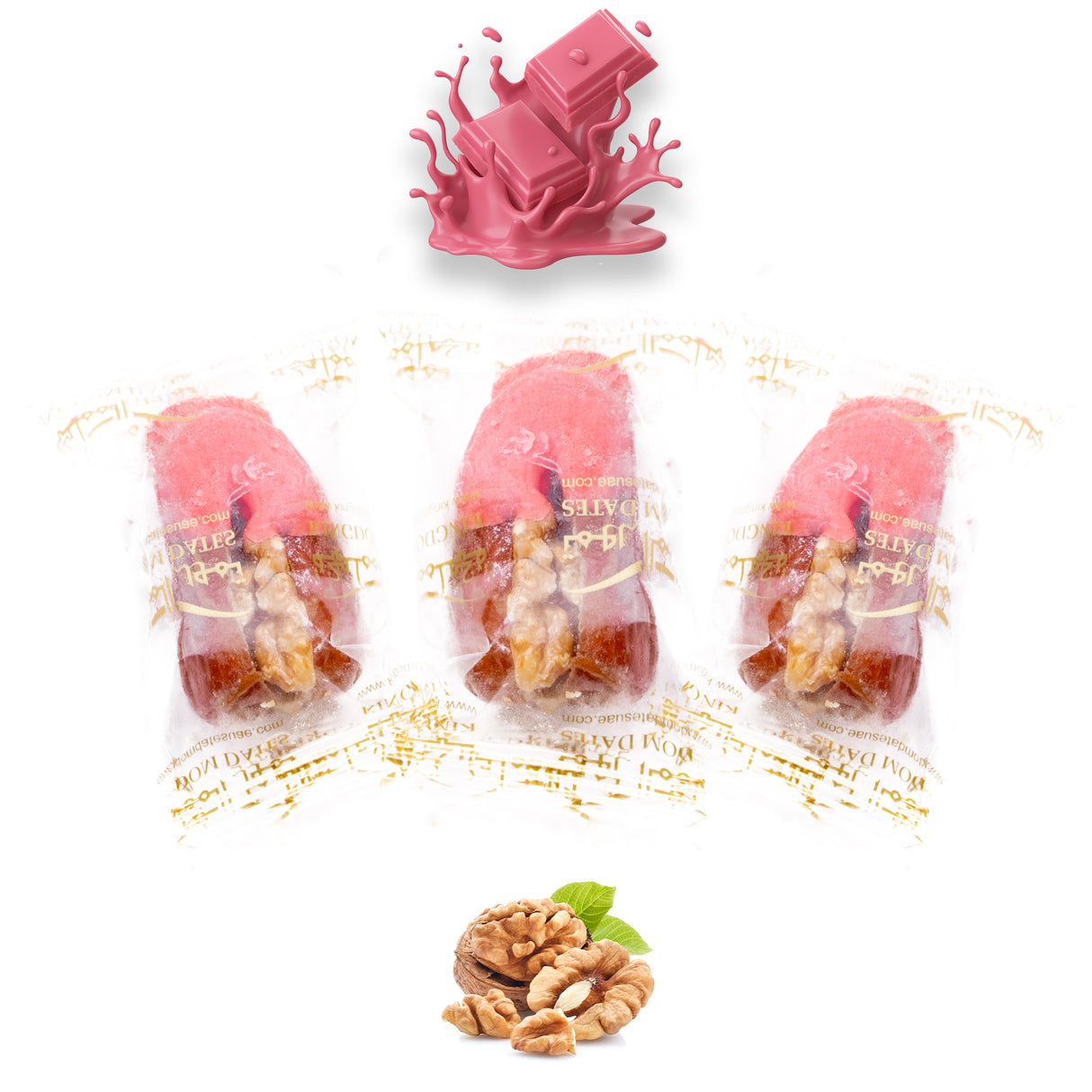 Luxury Sagi Dates Stuffed with Nuts & Half-Dipped in Ruby Chocolate (Wrapped)