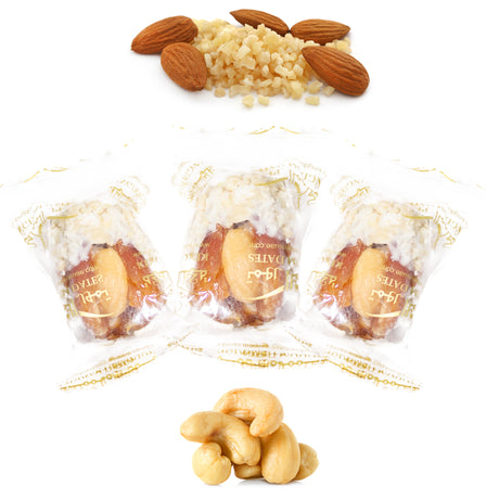 Luxury Sagi Dates Stuffed with Nuts & Half-Dipped in Almond Chocolate (Wrapped)