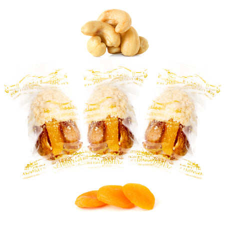 Luxury Sagi Dates Stuffed with Nuts & Half-Dipped in Cashew Chocolate (Wrapped)