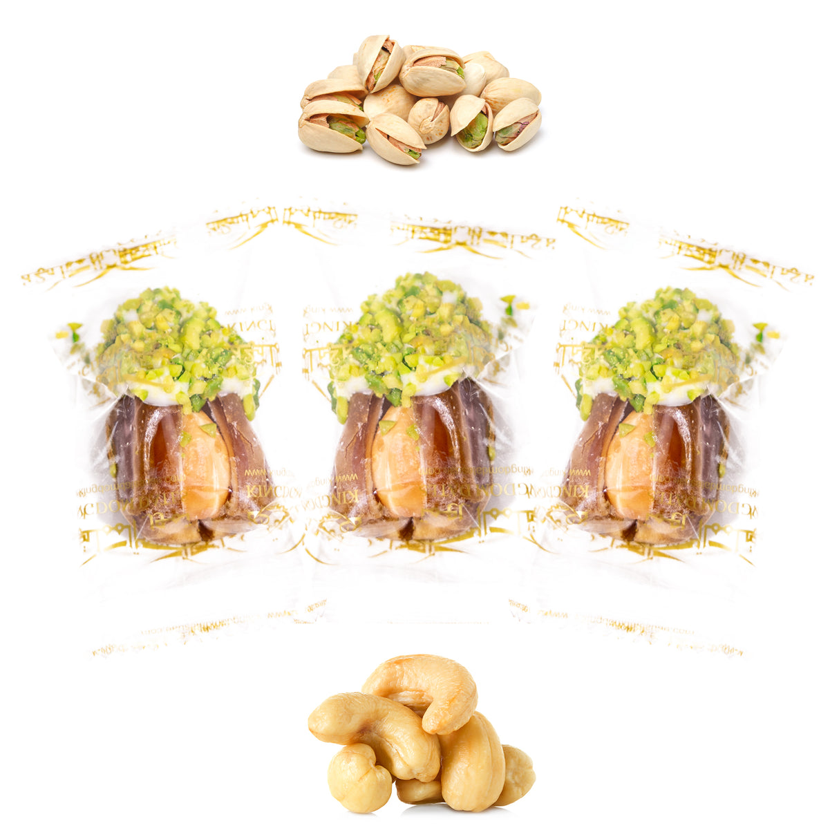 Luxury Sagi Dates Stuffed with Nuts & Half-Dipped in Pistachio Chocolate (Wrapped)