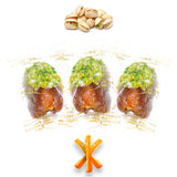 Luxury Sagi Dates Stuffed with Nuts & Half-Dipped in Pistachio Chocolate (Wrapped)