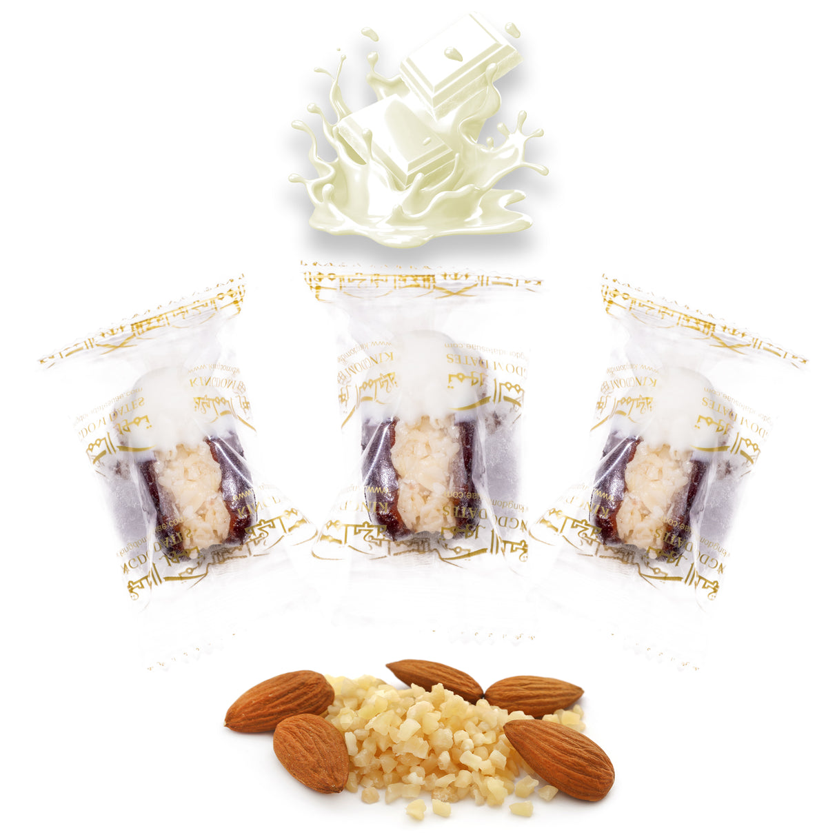 Luxury Khedri Dates Stuffed with Nuts & Half-Dipped in Vanilla Chocolate (Wrapped)