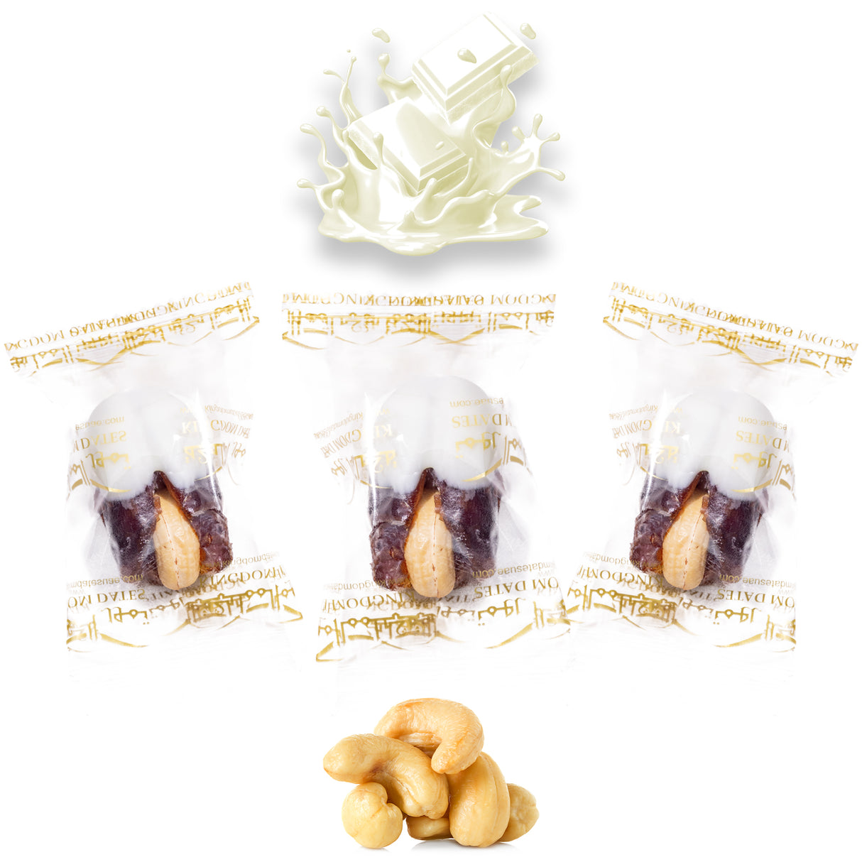 Luxury Khedri Dates Stuffed with Nuts & Half-Dipped in Vanilla Chocolate (Wrapped)